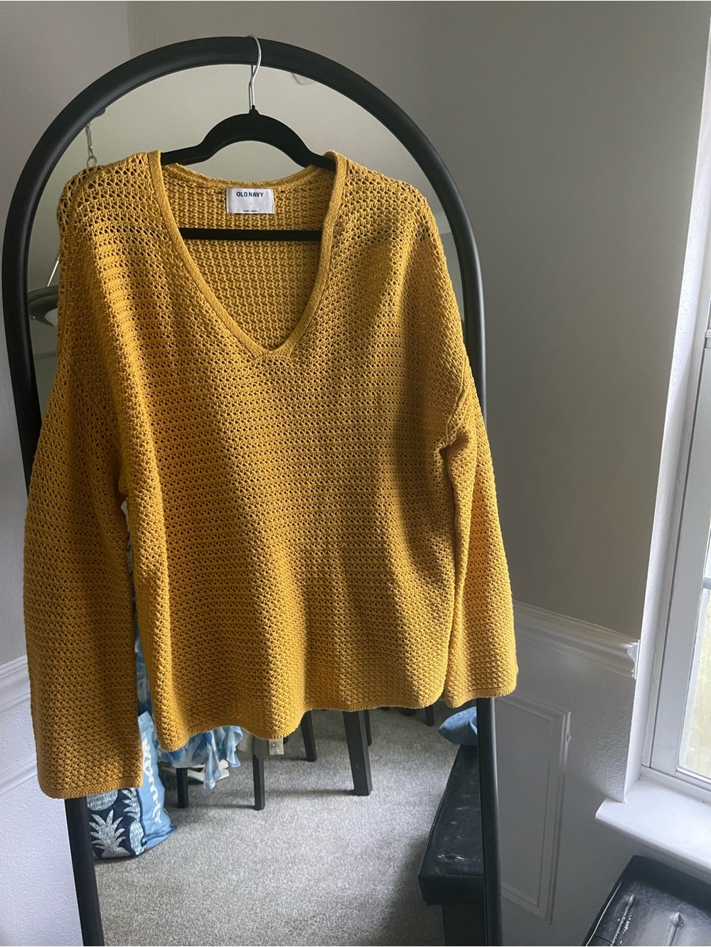 OLD NAVY Mustard Yellow V-Neck Knit Sweater